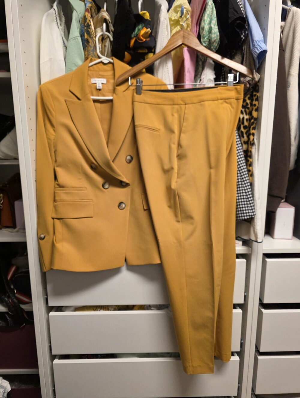 Topshop Suit Tailored Double-Breasted Blazer & Cigarette Pants In  Mustard US 2